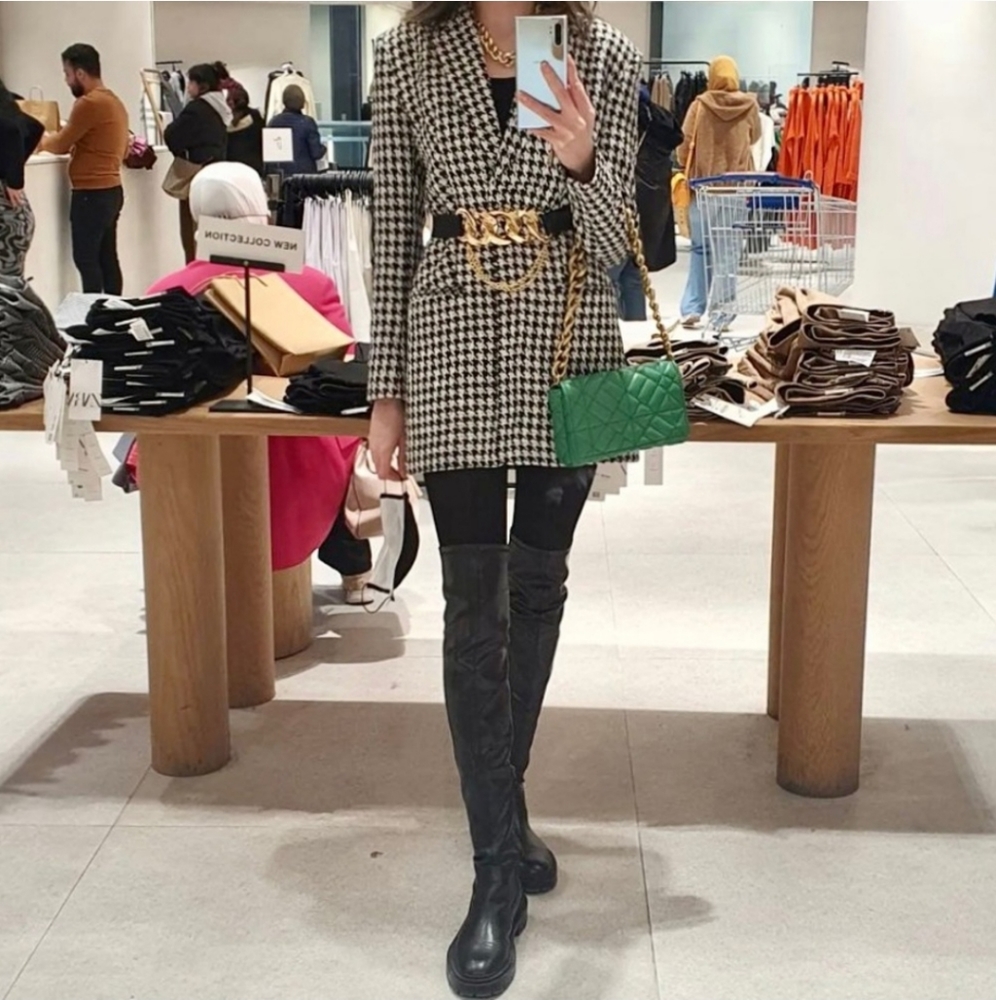 Zara* Houndstooth blazer dress with shoulder pads - Picture 8 of 16